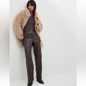 Straight Brown PU Pants